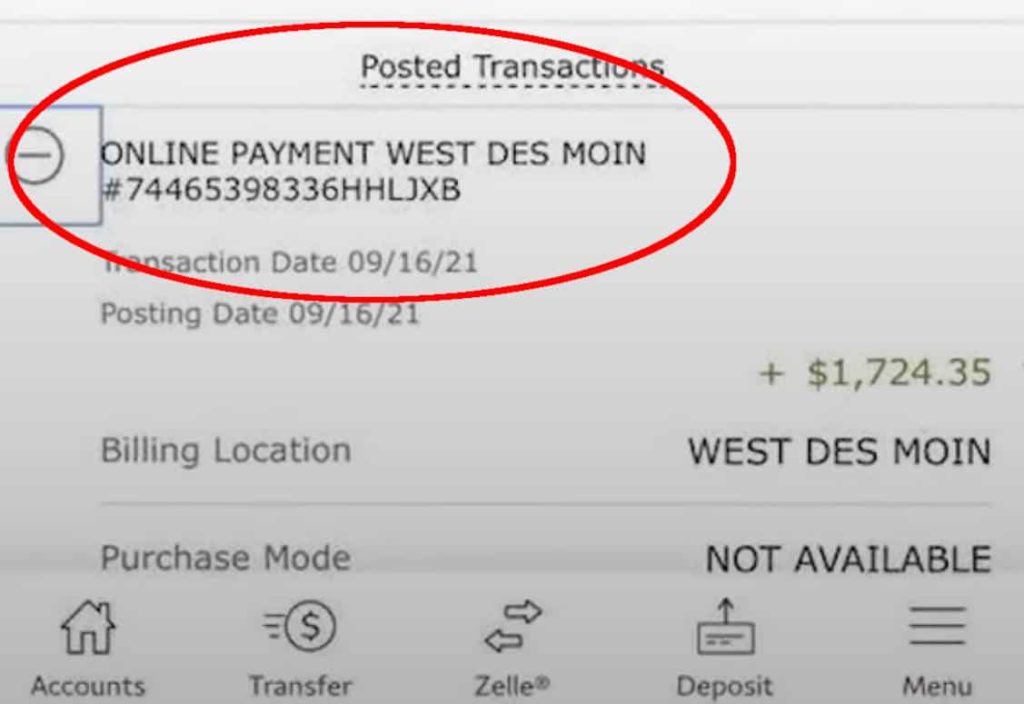 The ONLINE PAYMENT WEST DES MOIN label is the result of paying your credit card balance